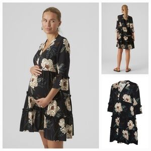 Vero Moda stylish Maternity dress in black and white floral print Size XS NEW